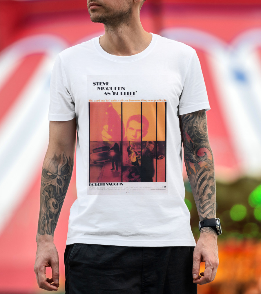 Steve McQueen as 'Bullitt' 1968 Movie Poster with Robert Vaughn T-Shirt