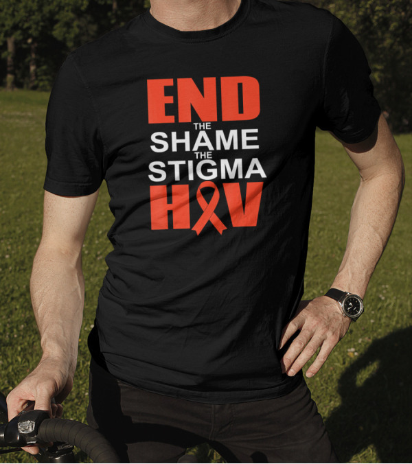 End The Shame The Stigma HIV Red Ribbon Awareness World Aids Day T-Shirt