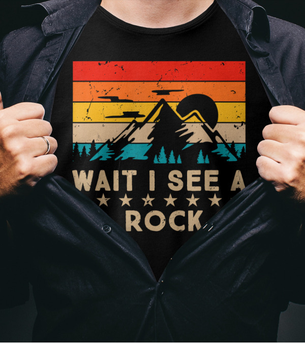 Retro Vintage Wait I See A Rock Funny Geology Sunset Mountains T-Shirt