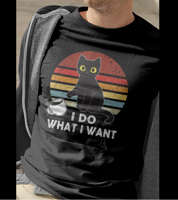 I Do What I Want Funny Cat Vintage Kitty Retro Sunburst T-Shirt