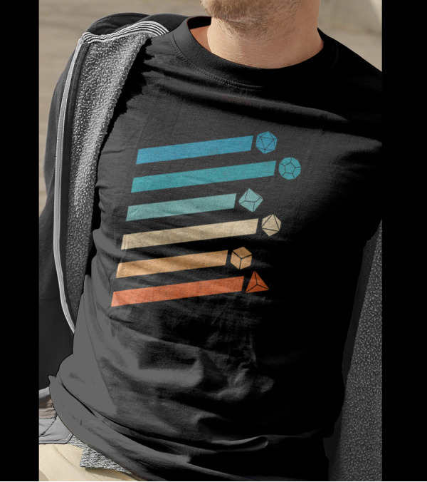 Tabletop RPG Dungeon Dice Vintage Gradient Polyhedral Dice Stripes T-Shirt