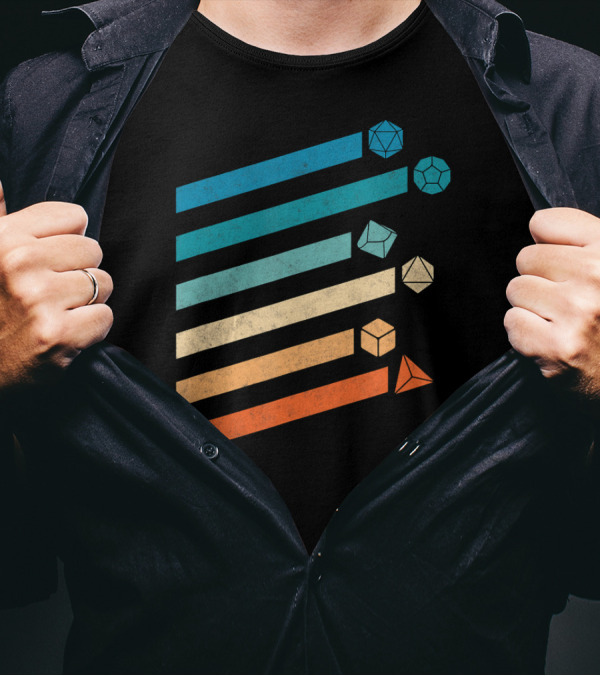 Tabletop RPG Dungeon Dice Vintage Gradient Polyhedral Dice Stripes T-Shirt