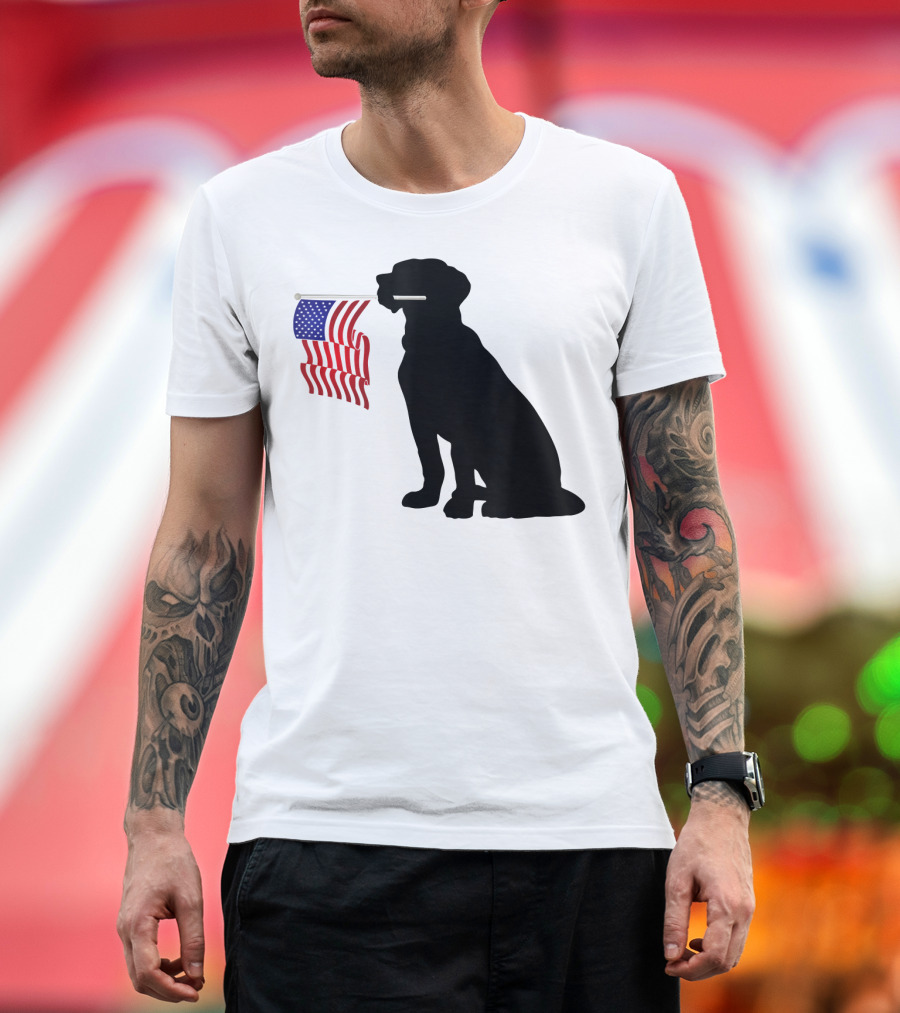 July 4th Patriotic USA Flag with Dog T-Shirt