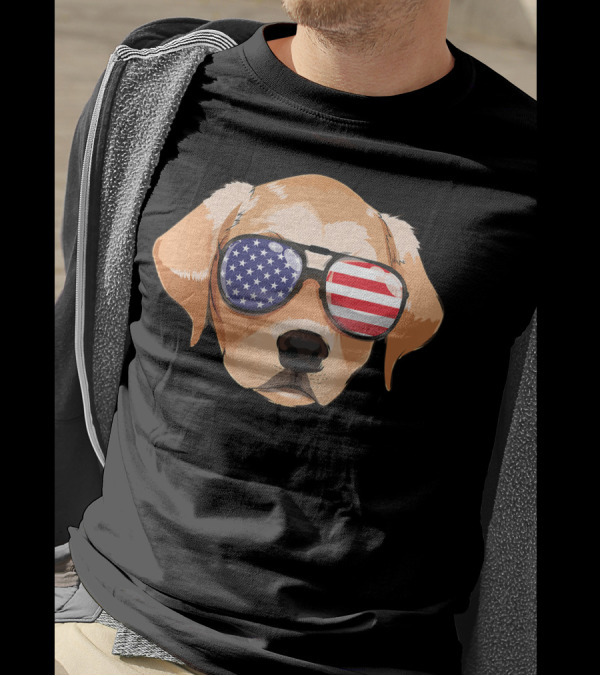 Labrador Retriever Wearing American Flag Sunglasses For 4th Of July T-Shirt