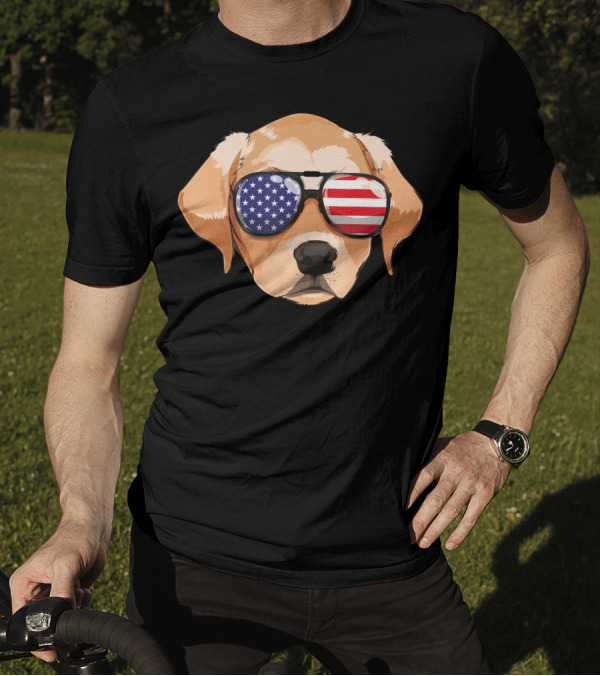 Labrador Retriever Wearing American Flag Sunglasses For 4th Of July T-Shirt