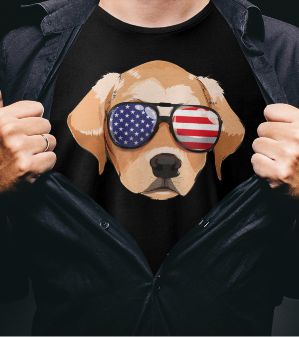 Labrador Retriever Wearing American Flag Sunglasses For 4th Of July T-Shirt