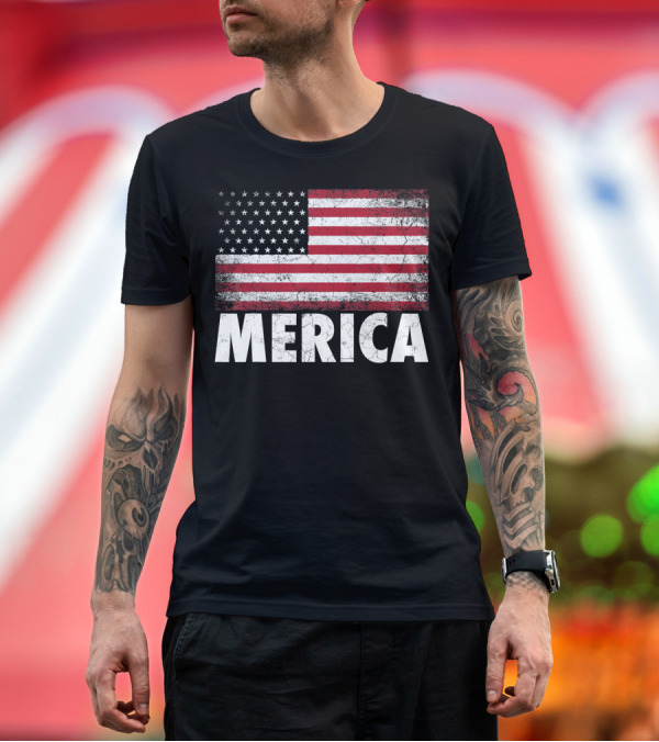 Premium T-Shirt: Merica American Flag Vintage Distressed Look T-Shirt Merica American Flag Vintage Distressed Look T-Shirt