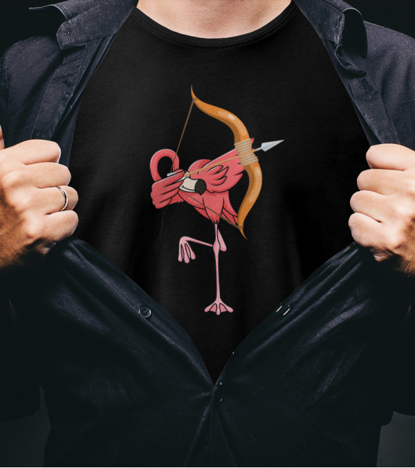 Dabbing Flamingo With Bow And Arrow Archer Stance T-Shirt