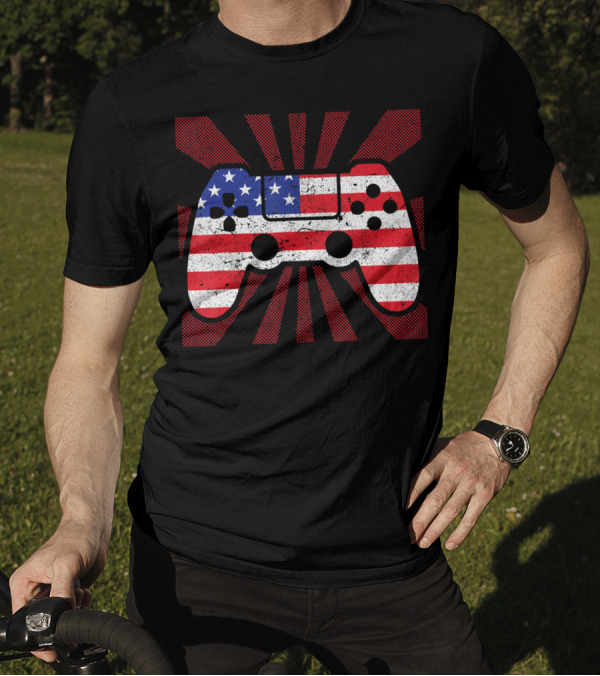 USA Flag Game Controller Patriotic 4th Of July T-Shirt