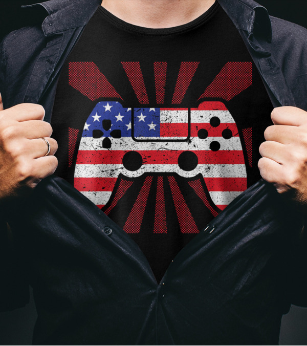 USA Flag Game Controller Patriotic 4th Of July T-Shirt