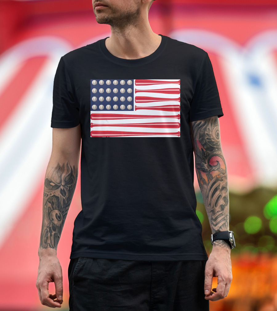 Baseball Bats And Balls American Flag USA Patriotic Sports T-Shirt