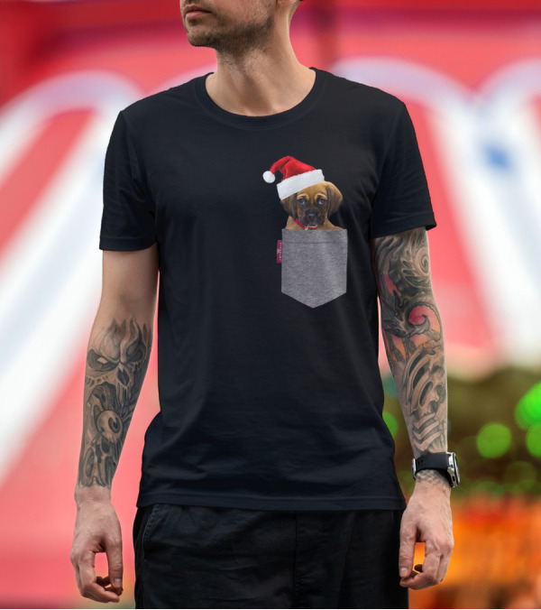 Premium T-Shirt: Santa Hat Funny Puggle in a Pocket Cute Beagle Pug T-Shirt Santa Hat Funny Puggle in a Pocket Cute Beagle Pug T-Shirt