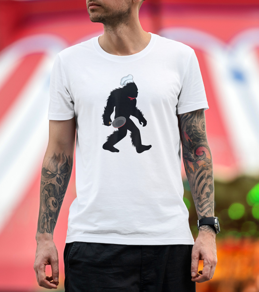 Bigfoot Sasquatch Chef Frying Pan Kitchen T-Shirt
