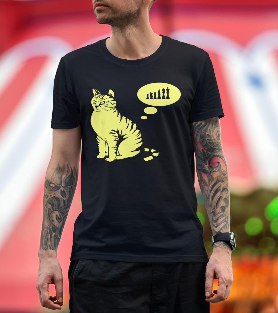Cat Lover Chess-Playing Cat in Deep Thought with Chess Pieces T-Shirt