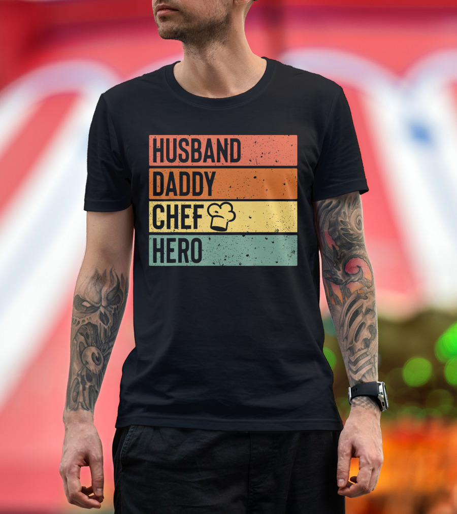 Husband Daddy Chef Hero Vintage Stripes with Chef Hat T-Shirt