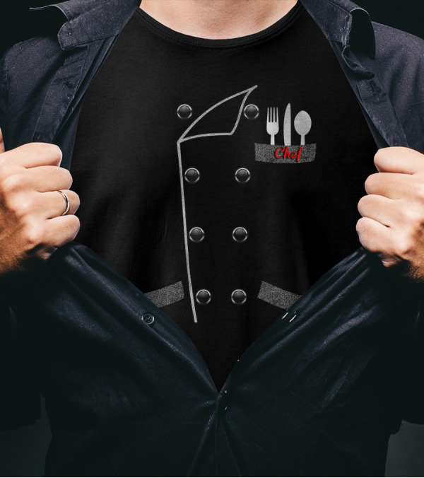 Chef's Uniform Jacket With Cutlery Pocket Chef Dad T-Shirt