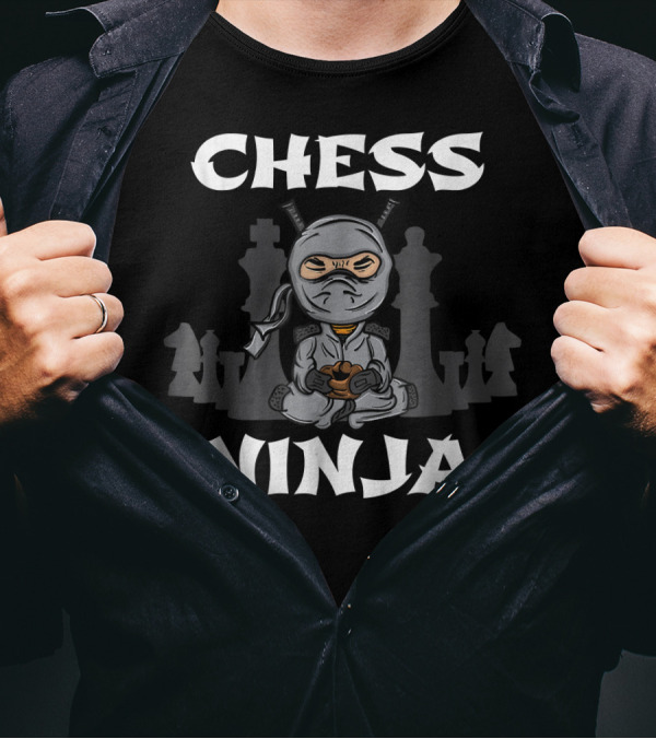 Chess Ninja Funny Chess Player Cartoon Ninja With Chess Pieces T-Shirt