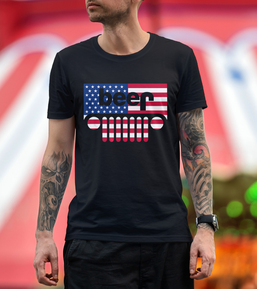 Jeep Beer Funny American Flag Jeep American Flag Beer T-Shirt