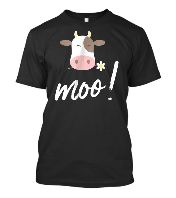 Moo Cow Face With Flower And Playful Script T-Shirt