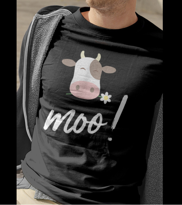 Moo Cow Face With Flower And Playful Script T-Shirt