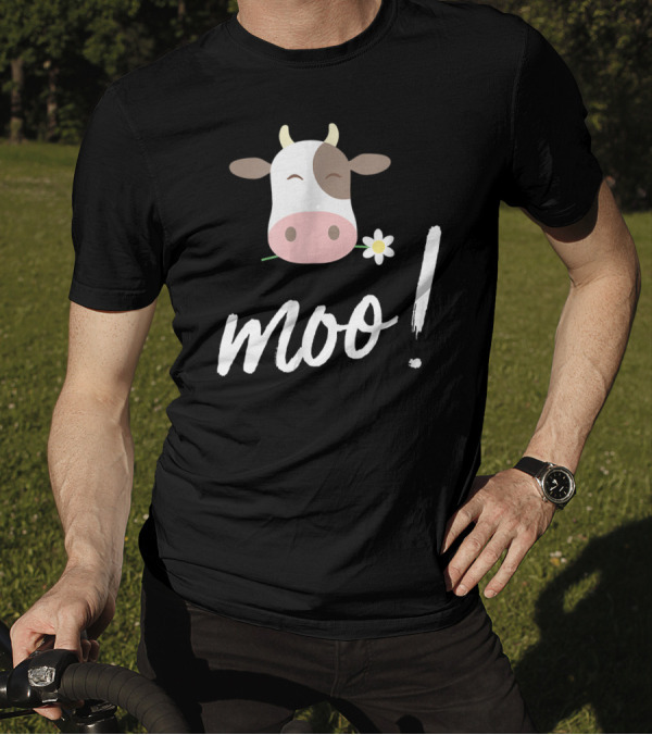 Moo Cow Face With Flower And Playful Script T-Shirt