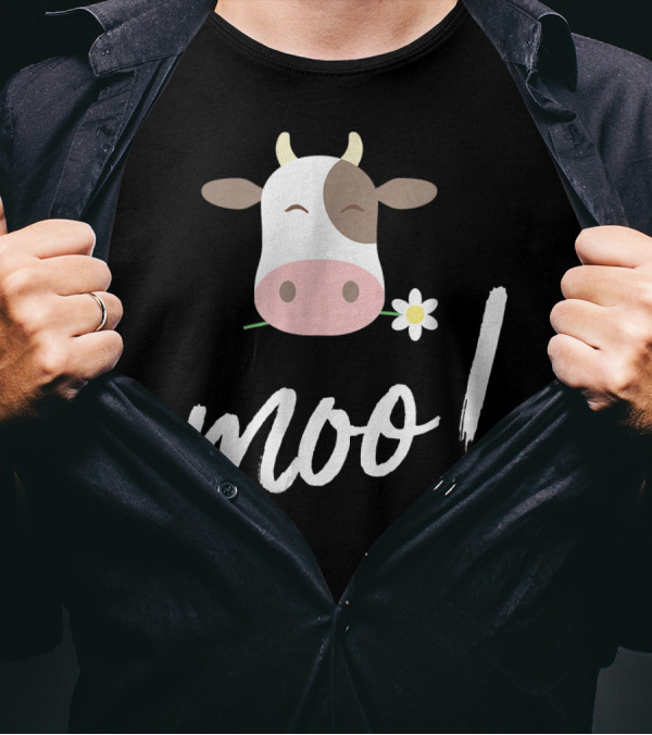 Moo Cow Face With Flower And Playful Script T-Shirt