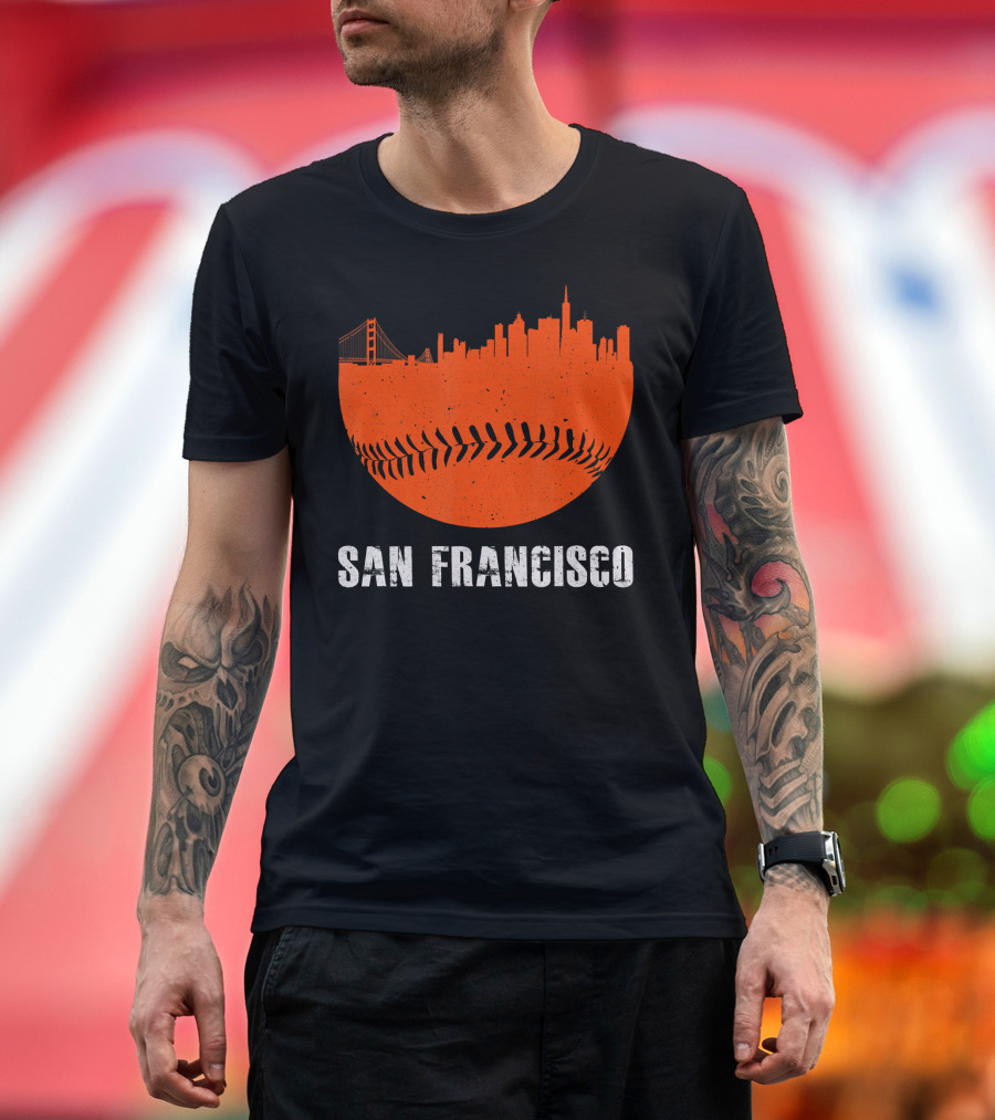 San Francisco Downtown Skyline Baseball Golden Gate Bridge T-Shirt