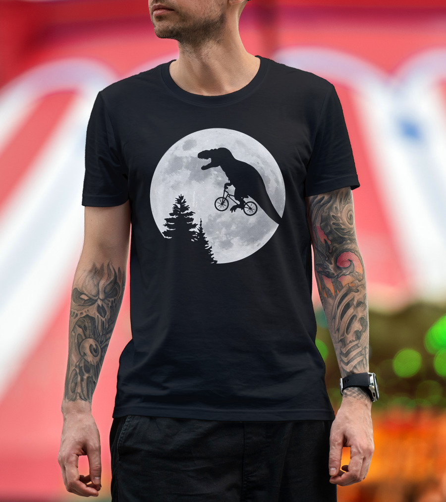 T Rex Cycling Moon Bike Dinosaur T-Shirt