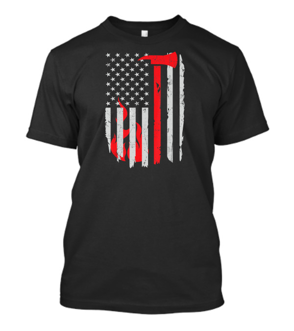 Firefighter Axe American Flag Thin Red Line USA Fire T-Shirt