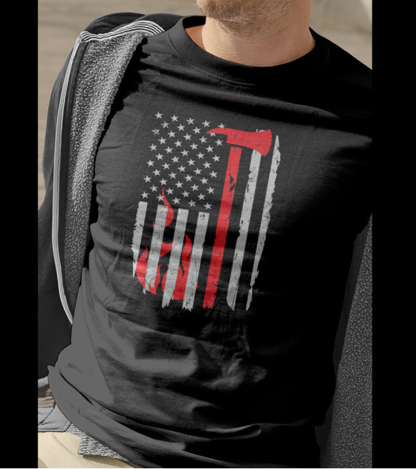 Firefighter Axe American Flag Thin Red Line USA Fire T-Shirt