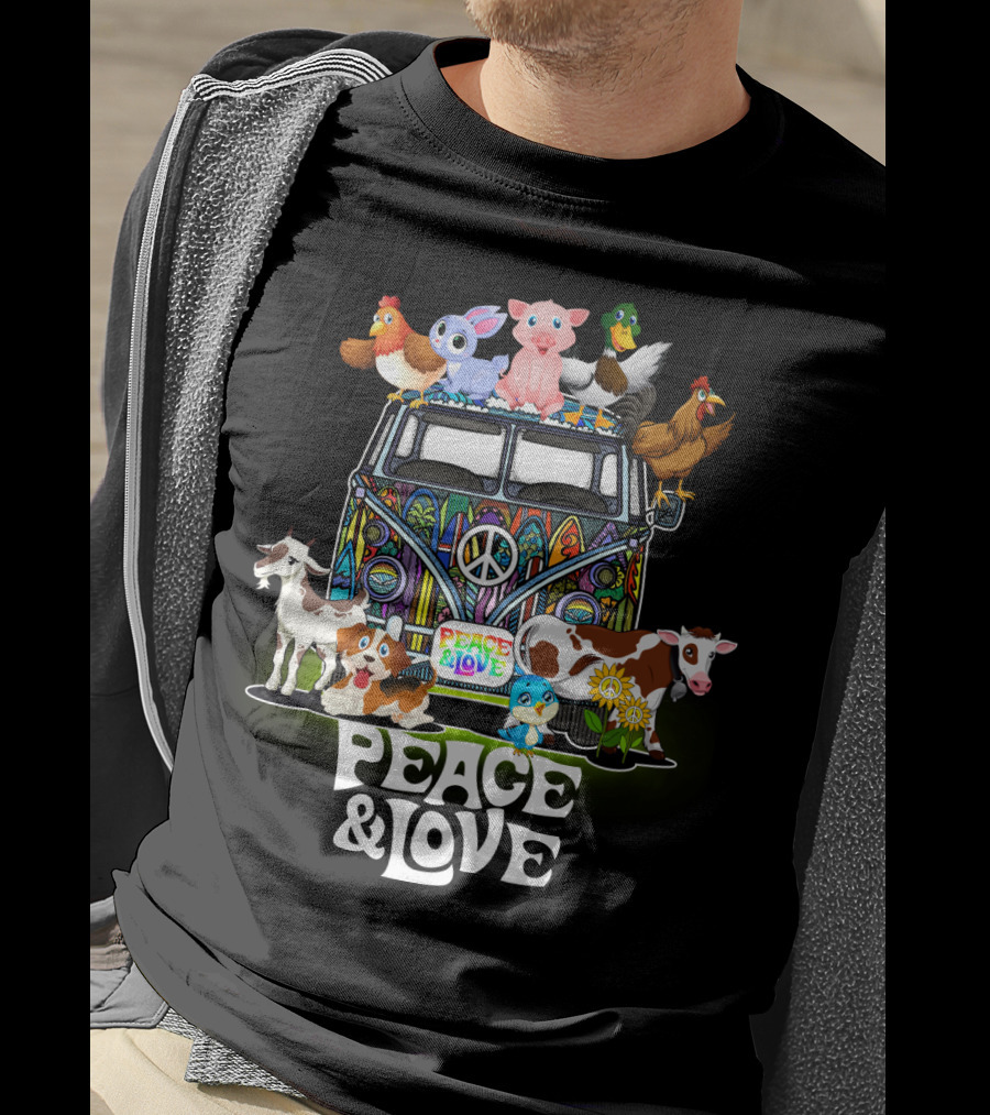 Peace And Love Farmer Animals Van With Peace Sign T-Shirt