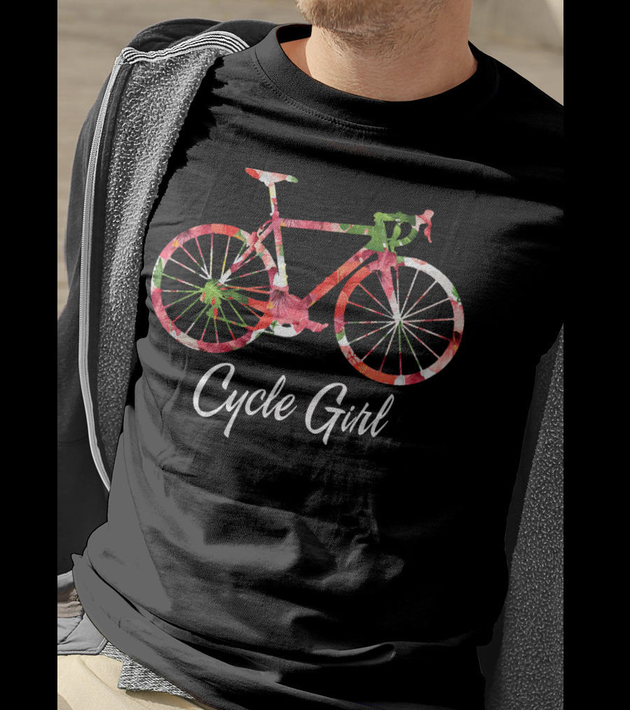 Cycle Girl Floral Bicycle Motif T-Shirt