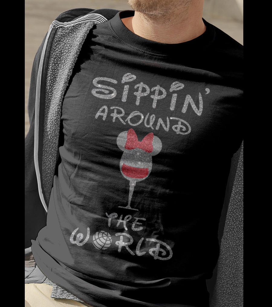 Sippin' Around The World Minnie Wine Glass Disney Epcot Bow T-Shirt