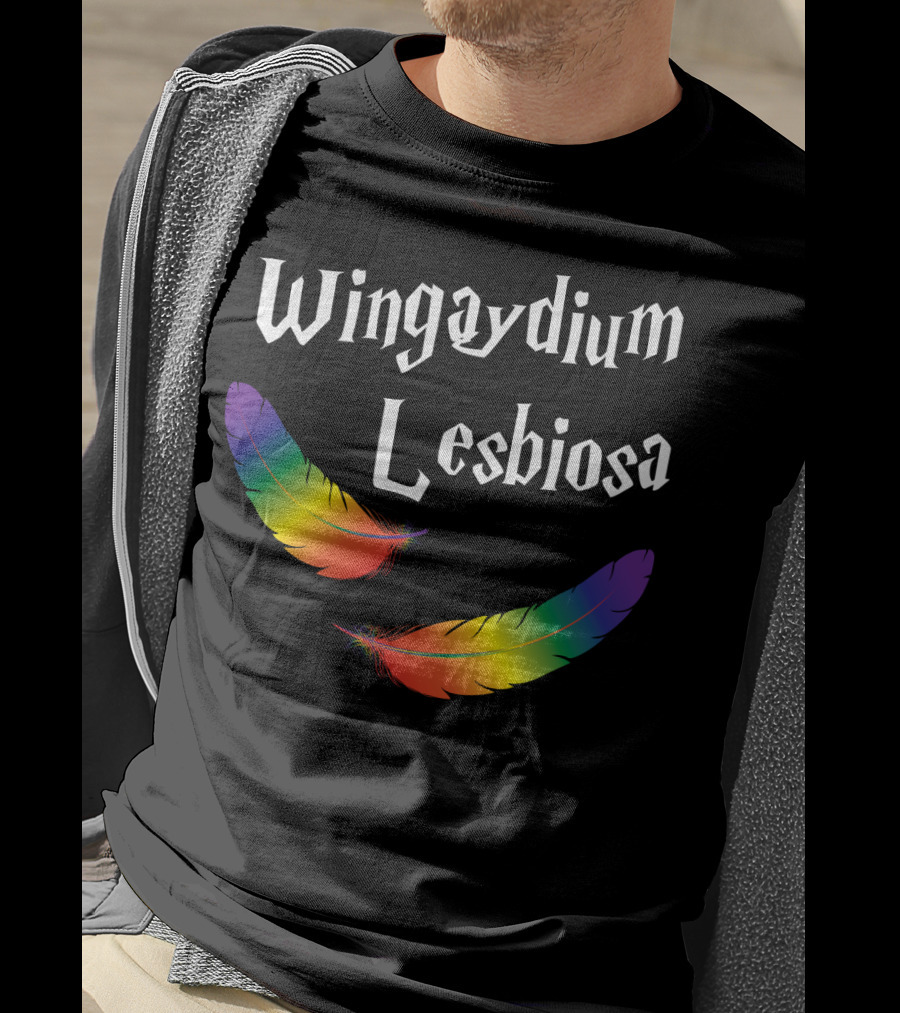 Wingaydium Lesbiosa Rainbow Feathers Magic T-Shirt