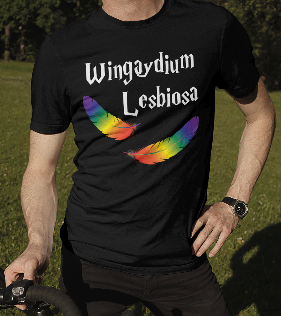 Wingaydium Lesbiosa Rainbow Feathers Magic T-Shirt