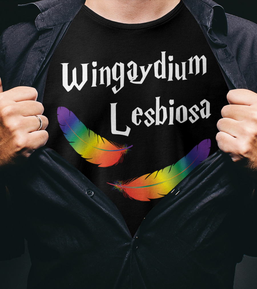 Wingaydium Lesbiosa Rainbow Feathers Magic T-Shirt