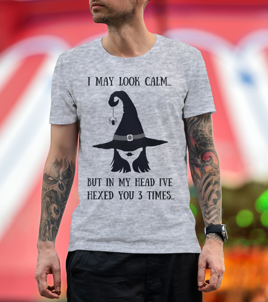 I May Look Calm But In My Head I've Hexed You 3 Times Witch Hat and Spider T-Shirt