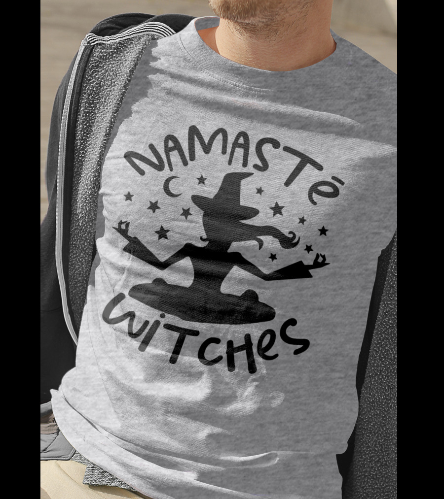 Namaste Witches Silhouette With Hat And Stars T-Shirt