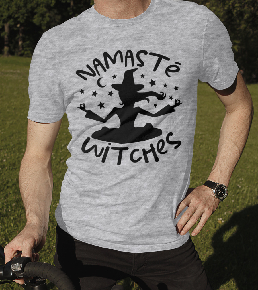 Namaste Witches Silhouette With Hat And Stars T-Shirt