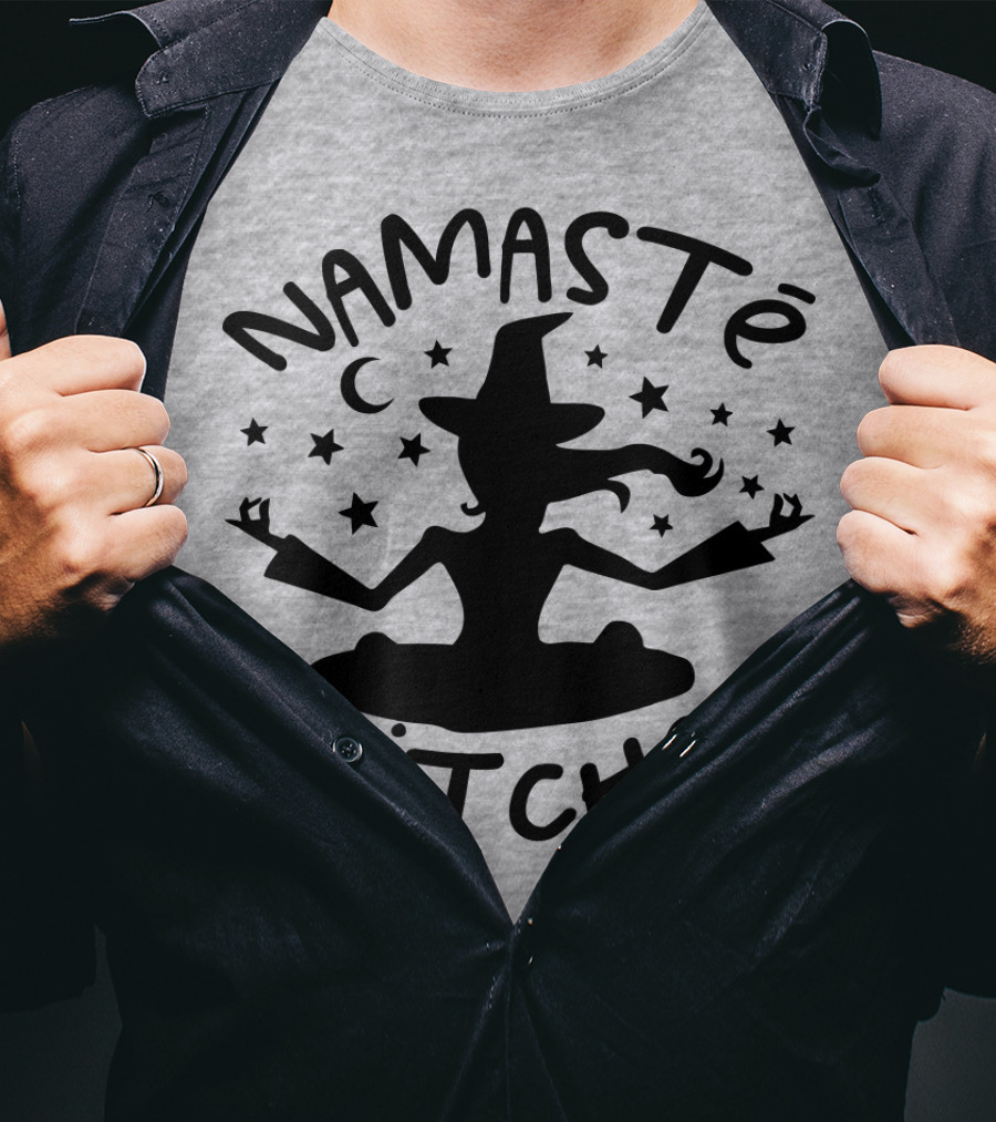 Namaste Witches Silhouette With Hat And Stars T-Shirt