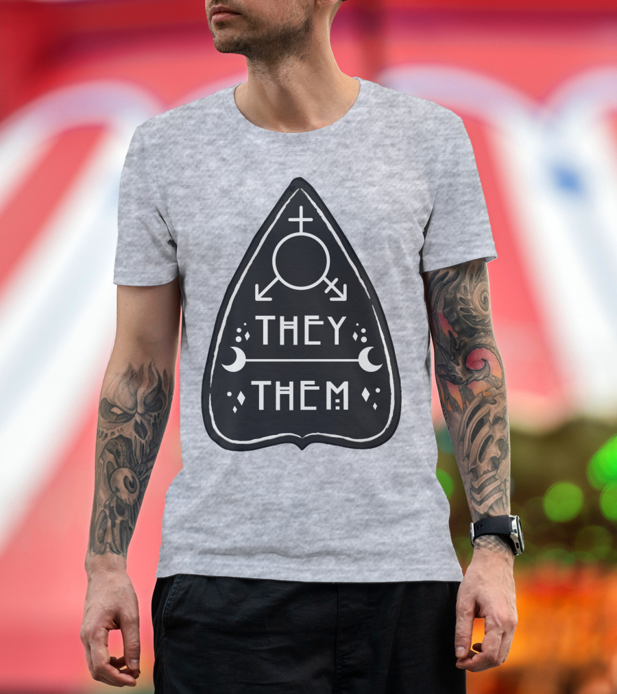 They Them Nonbinary Arrow Symbols Crescent Moons Geometric T-Shirt