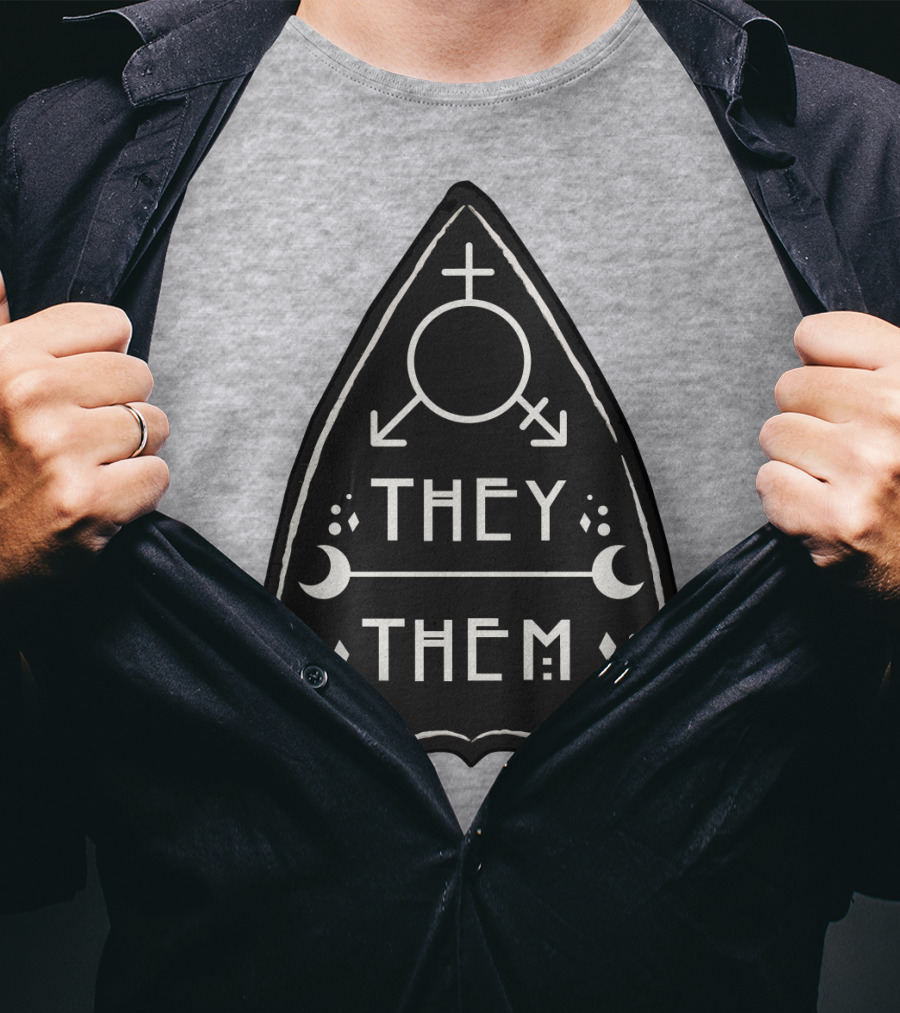 They Them Nonbinary Arrow Symbols Crescent Moons Geometric T-Shirt