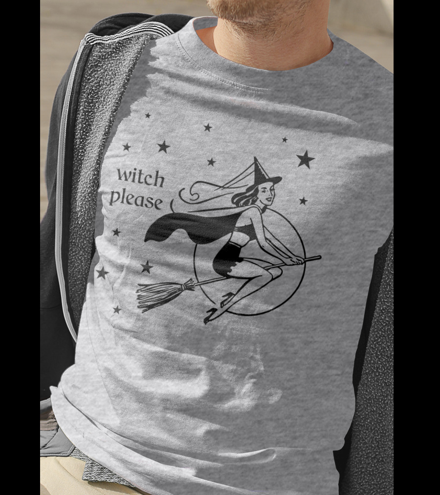 Witch Please Vintage Flying Witch Broomstick Moon Stars T-Shirt