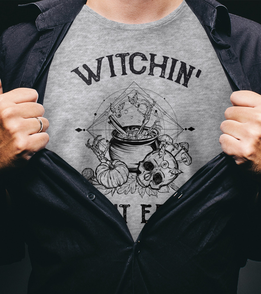 Witchin' Ain't Easy Cauldron Skull Pumpkin Mystical T-Shirt