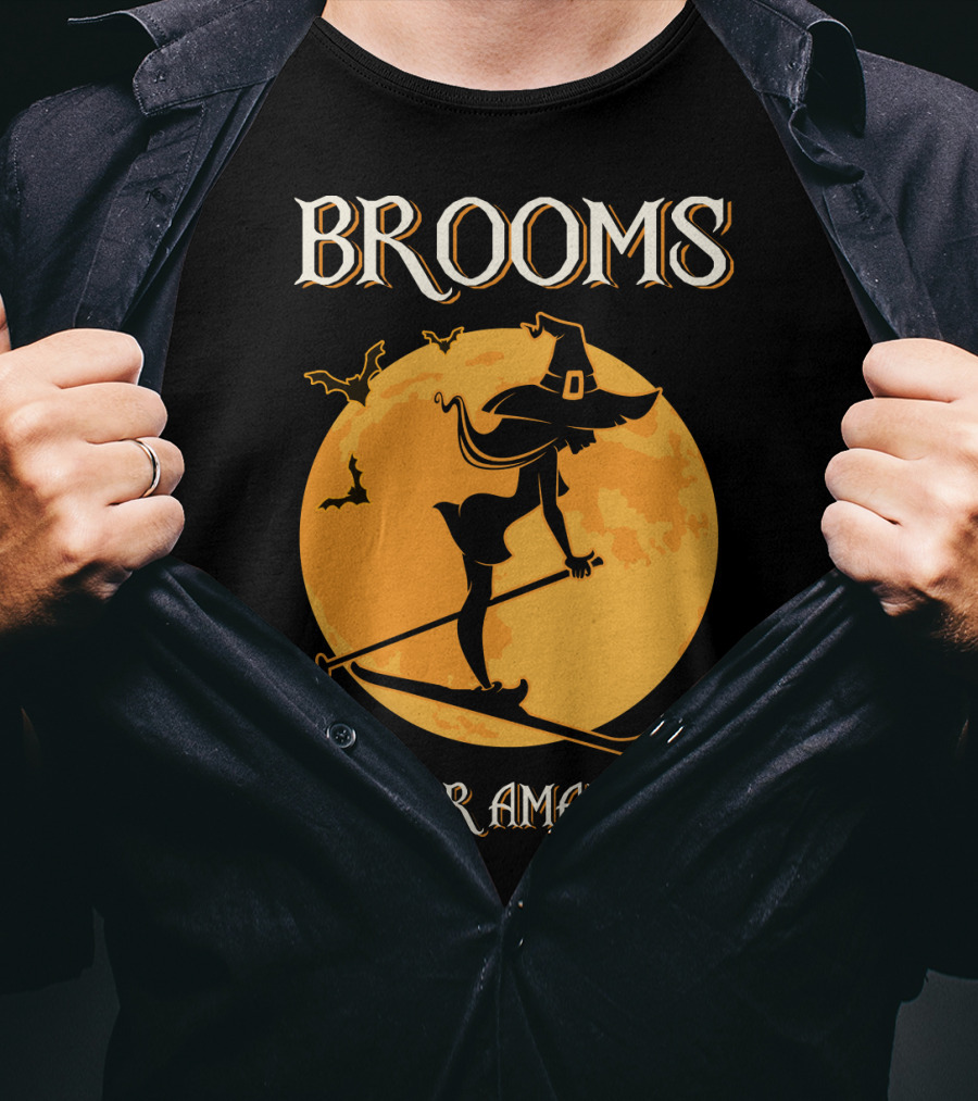 Brooms Are For Amateurs Witch Skiing Silhouette Halloween Moon T-Shirt
