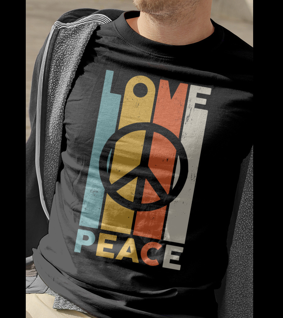 LOVE Peace Sign Vintage Stripes T-Shirt