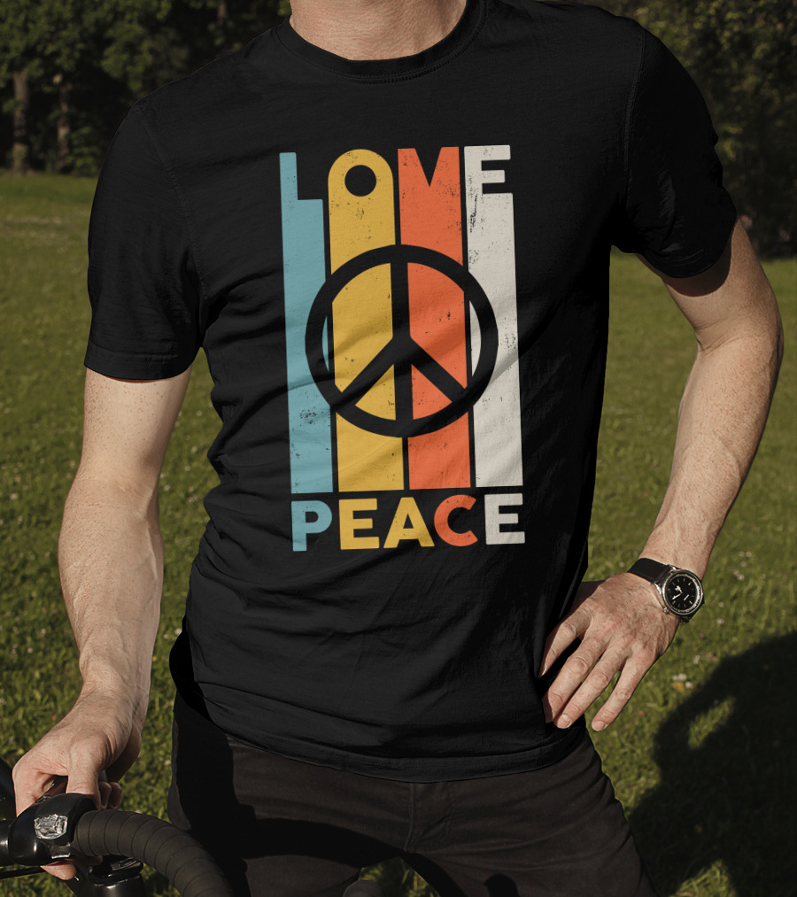 LOVE Peace Sign Vintage Stripes T-Shirt