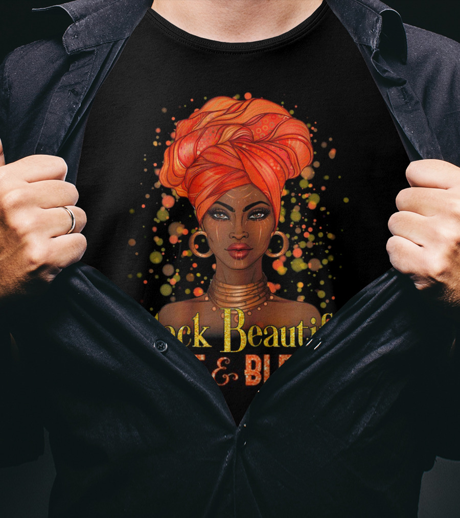 Black Beautiful Brave And Blessed African Woman With Orange Headwrap T-Shirt