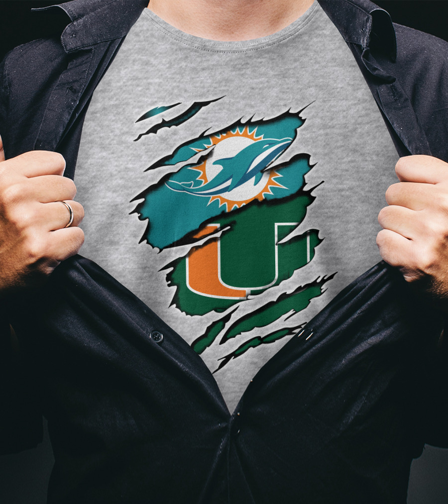Dolphins Hurricanes Logo Tear Combination T-Shirt