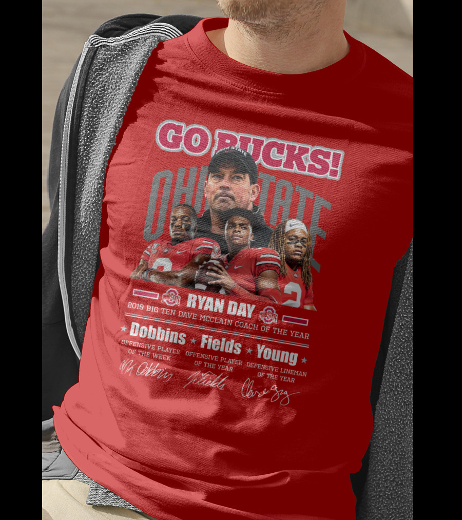 Go Bucks Ohio State Ryan Day Dave Mcclain Coach Of The Year Dobbins Fields Young Big Ten Players T-Shirt